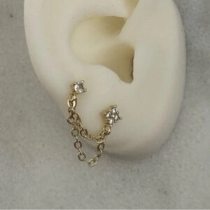 Gold Flower Crystal Double Chain Huggie Earrings 

Brand New
